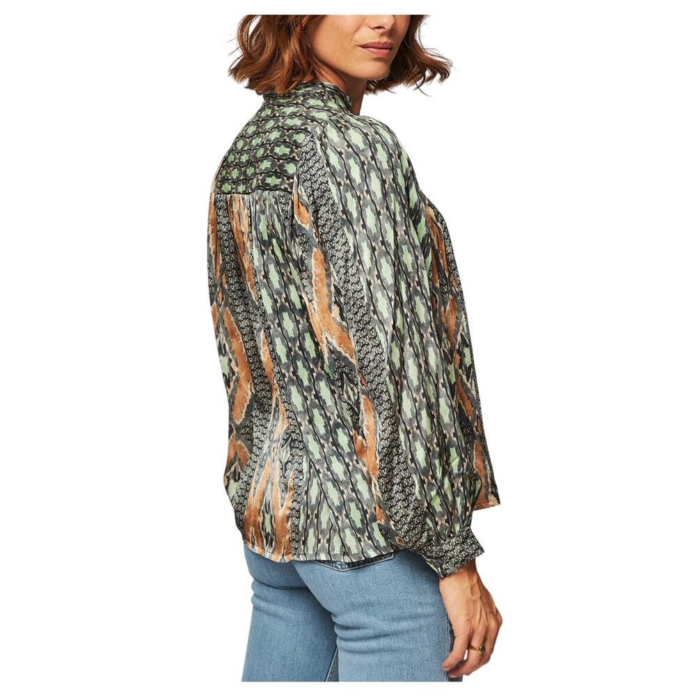 Summum Holland Viscose Mint, Gray, Tan Mixed Print Boho Top 36/4